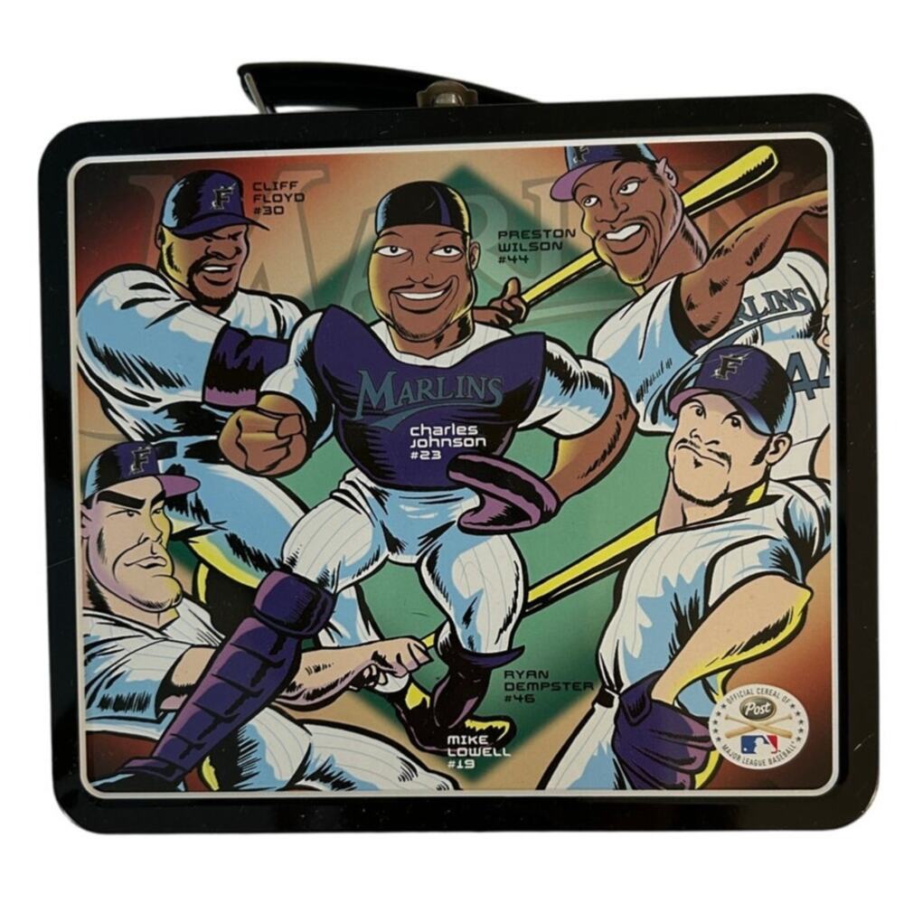 Florida Marlins Post Cereal Metal Lunch Box Great Condition 8 X 7 X 4
